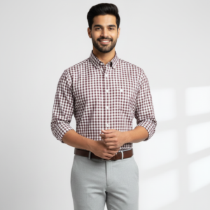 Home The Burgundy Gingham Check Shirt - Smart Casual Comfort- front view